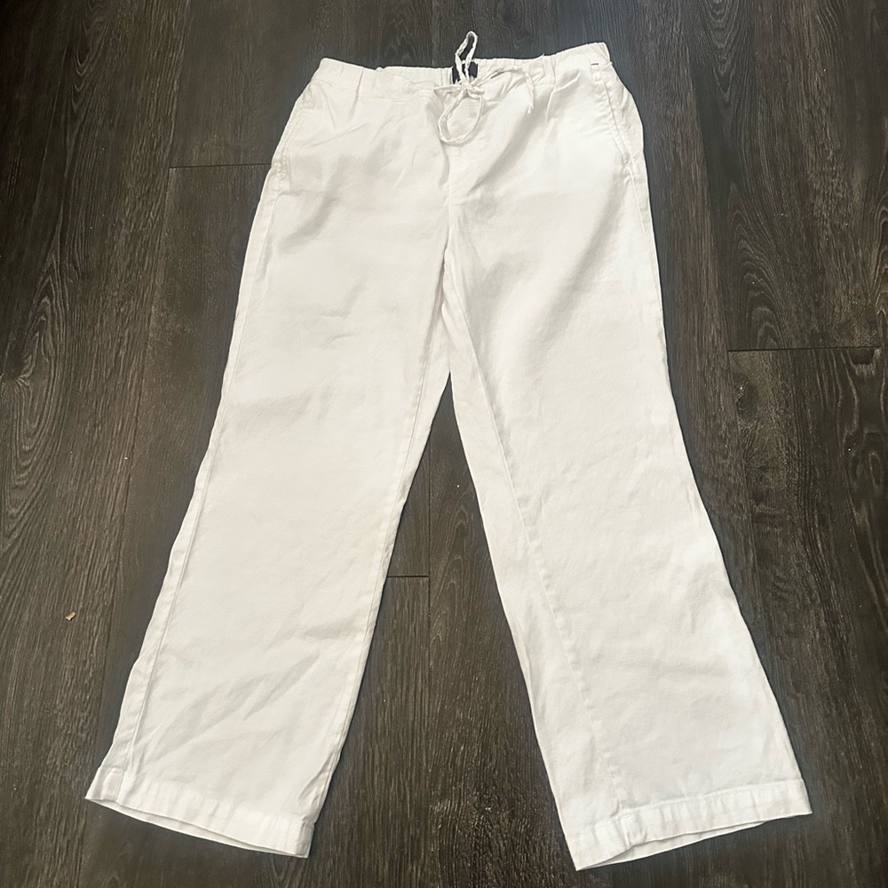 NYDJ The Trouser Optic White Linen Blend Draw String Pants Sz 6P - Picture 3 of 7